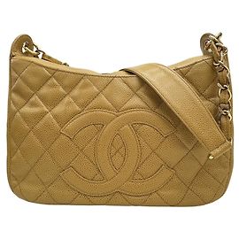 Bolso de hombro de piel de ternera granulada beige Chanel Beige