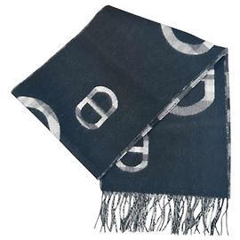 Stola in cashmere Hermès in nero e grigio Marrone Nero