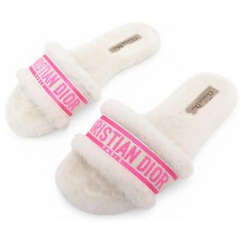 DIOR DWAY MULES FUR LOGO SHOES 38 WHITE PINK SHEARLING Other