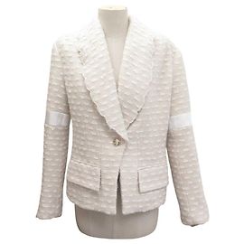 CHANEL JACKET CC LOGO BUTTONS P65277V60987 M 40 IN CREAM WOOL TWEED Cream