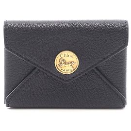Chloé Chloe Leather Envelope Card Case Black