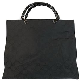 Sac à main en nylon Gucci Bamboo Noir