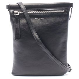Yves Saint Laurent Saint Laurent Leather Flat Pouch Shoulder Bag Black