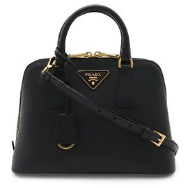 Prada Leather Promenade Triangle Logo Handbag Black