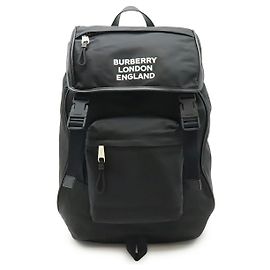 Burberry Logo Print Nylon Leather Backpack Black