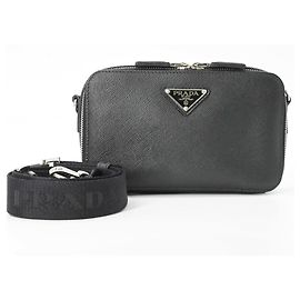 Prada Black Saffiano Leather Shoulder Bag Black