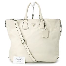 Prada Leather Shoulder Tote Bag White