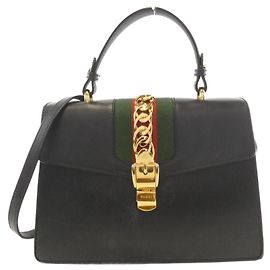 Gucci Sylvie Handbag Blue Leather Blue