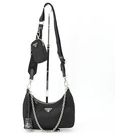Bolsa de Ombro em Nylon e Couro Tessuto da Prada Preto