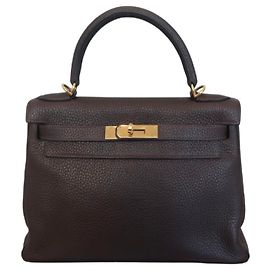 Bolsa Kelly Hermès em couro Clemence marrom com hardware dourado 28 Marrom
