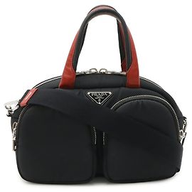 Prada Triangle Handbag Mini Boston Black Red