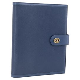 Bulgari BVLGARI Day Planner Cover Leather Blue Gold Auth BA11739A Blue Golden
