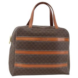 Céline Sac à main en toile Macadam CELINE en cuir PVC marron doré Auth ARZ837 Marron Doré
