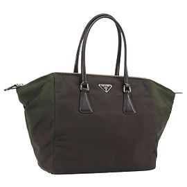 PRADA Sac à main en nylon marron argent Auth ARZ881 Marron Argenté
