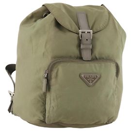 PRADA Backpack Nylon Beige Silver Auth YKZ795 Silvery Beige