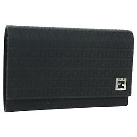 FENDI Zucchino Canvas Trifold Wallet Black Auth am11191V Black