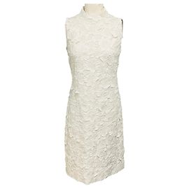 Robe fourreau sans manches en appliqué floral blanche Akris Blanc