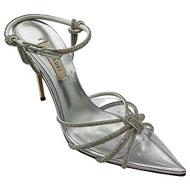 Casadei Silver Leather and PVC Crystal Embellished Pumps Silvery