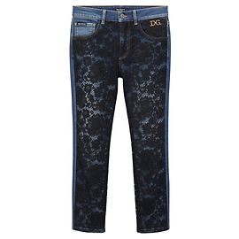 Jeans boyfriend em denim e renda azul / preto da Dolce & Gabbana Azul