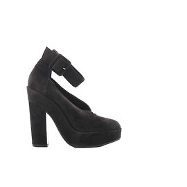 Hermès HERMES Leather & Suede Strap Heels in Black, Size 38 EU Black