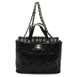 Sac à main matelassé Portobello Coco Mark de Chanel Noir Écru