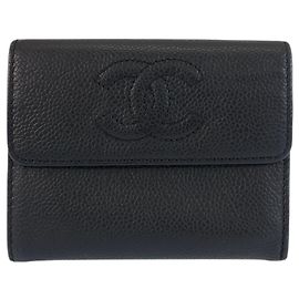 Portafoglio pieghevole in pelle nera Chanel Coco Mark Nero