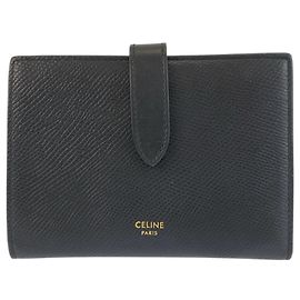 Céline Celine Medium Strap Wallet in Black Leather Black