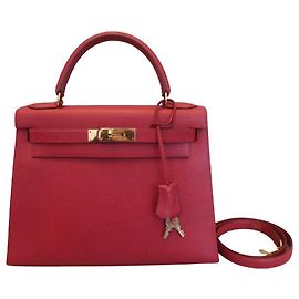 Borsa Kelly Hermès in Courchevel rossa con hardware dorato 28 Rosso