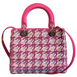 Bolsa Lady Dior média em couro de cordeiro e tweed rosa Outro