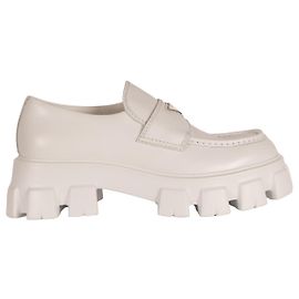 Prada Monolith Brushed Leather Loafers White Men EU 43 White