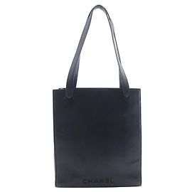 Bolsa tote de couro de bezerro granulado preto Chanel Preto