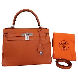Hermès Hermes Kelly Handbag Orange Clemence with Palladium Hardware 28 Orange