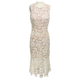 Vestido cocktail midi sem mangas em renda branca óptica da coleção Michael Kors Branco