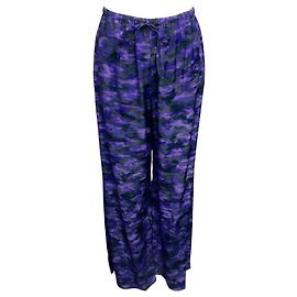 Dries Van Noten Purple Multi Camo Print Drawstring Satin Pants Purple
