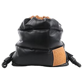 Mochila LOEWE Puffy Yago em couro e nylon preto e marrom Preto