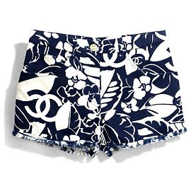Chanel 2021 Coco Beach Shorts Mini Algodão Azul Marinho Branco FR 38 Branco Azul marinho