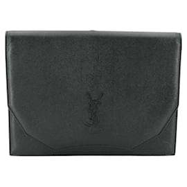 Yves Saint Laurent Vintage Black Leather YSL Logo Clutch Bag Noir