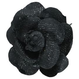 Chanel Vintage schwarze Samt Lurex Brosche Pin Kamelienblume Schwarz