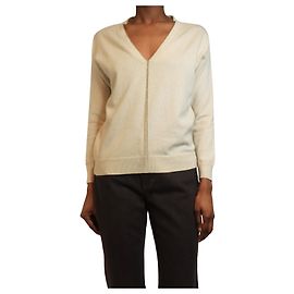 Brunello Cucinelli Creme Cashmere V-Ausschnitt Pullover - Größe XS Roh