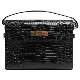 Saint Laurent Borsa a spalla Manhattan media in croco nero Nero