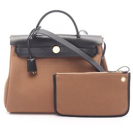 Bolsa Hermès Herbag Zip PM Letourne Craft Marrom Preto