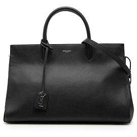 Bolsa cabas Rive Gauche em couro de bezerro granulado preto médio Saint Laurent Preto