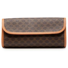 Céline Celine Brown Macadam Coated Canvas Clutch Brown
