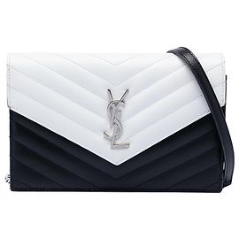 Saint Laurent Nero Bicolore Grain De Poudre Chevron Monogramma Borsa a Catena Altro