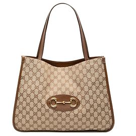 Gucci Beiger Mittlerer GG Canvas Horsebit 1955 Tote Beige