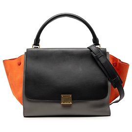 Céline Bolsa Trapeze média tricolor em couro de bezerro e camurça cinza Celine Marrom