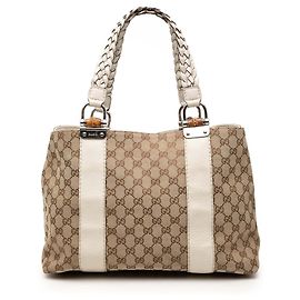 Bolsa Tote Libeccio em lona GG bege médio com bambu Gucci Bege