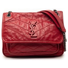 Saint Laurent Rosso Niki in Pelle di Vitello Crepata Rosso