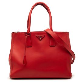 Bolsa Galleria de couro médio vermelho com zíper duplo da Prada Vermelho