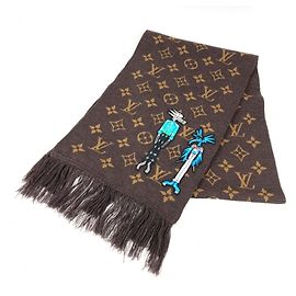 Cachecol LV Friends com franjas de Louis Vuitton Virgil Abloh Marrom